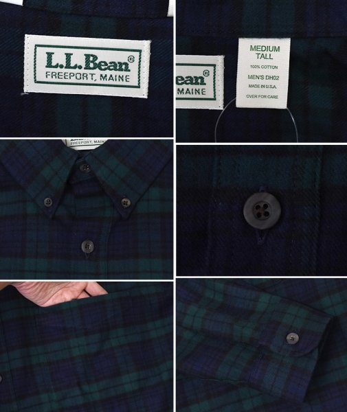 画像2: 【ほぼ未使用】90's【USA製】ビンテージ【エルエルビーン】【L.L.Bean】【ブラックウォッチ】紺×緑【フランネルシャツ】薄手ネルシャツ【サイズM TALL】  (2)
