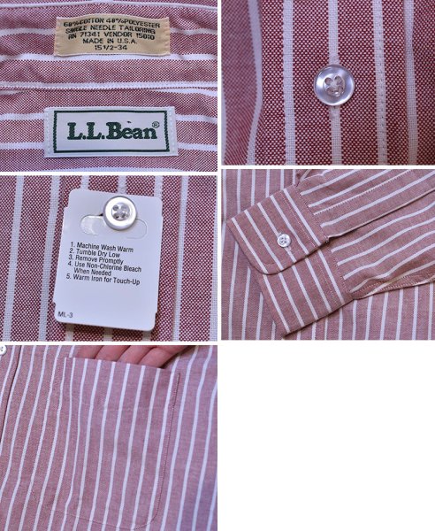 画像2: 【未使用】80’s~【USA製】ビンテージ【エルエルビーン】【L.L.Bean】【ピンク×白】【ストライプ】【ボタンダウンシャツ】【15 1/2-34】  (2)