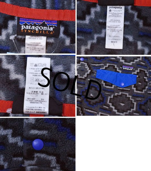 画像2: 【パタゴニア】【Patagonia】【シンチラ】【幾何学模様】グレー×ブルー【スナップT】プルオーバー【フリース】【サイズL】  (2)