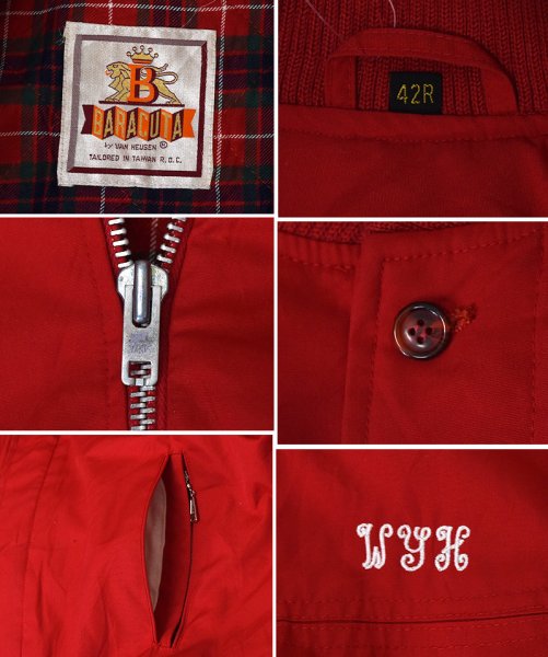 画像2: 【70’s〜80’s】ビンテージ【BARACUTA】【バラクータ】【赤】【裏地チェック】【中綿入り】カップショルダー【ダービージャケット】ジップアップブルゾン【サイズ42R】  (2)