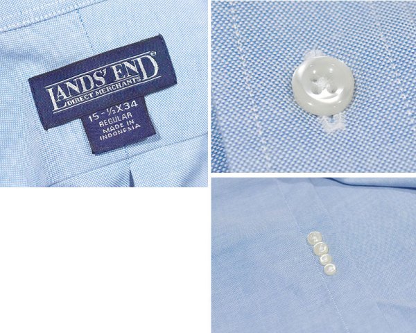 画像2: 【デッドストック】【90’s】【ランズエンド】【LANDS' END】【水色】【ボタンダウンシャツ】【15-1/2×34】 (2)