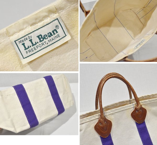 画像2: ビンテージ【L.L.Bean】【エルエルビーン】【白×紫】【レザーハンドル】キャンバス【トートバッグ】 (2)