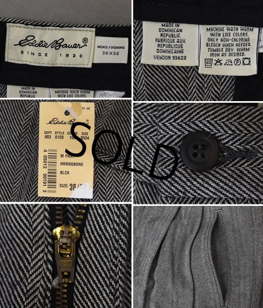 画像2: デッドストック【90’s】ビンテージ【エディーバウアー】【Eddie Bauer】【ヘリンボーン柄】【2タックパンツ】スラックス【黒×白】【36×32】  (2)