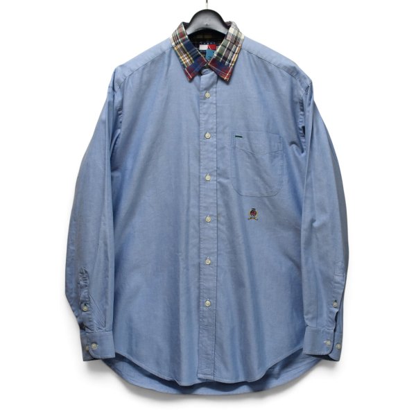 画像1: 【トミーヒルフィガー】【TOMMY HILFIGER】【襟チェック】【オックスフォードシャツ】【水色】【サイズM】  (1)