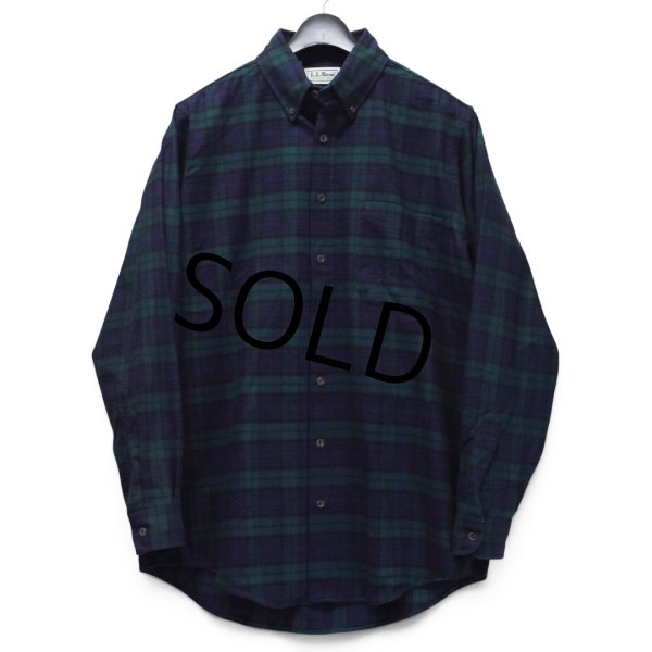画像1: 【ほぼ未使用】90's【USA製】ビンテージ【エルエルビーン】【L.L.Bean】【ブラックウォッチ】紺×緑【フランネルシャツ】薄手ネルシャツ【サイズM TALL】  (1)