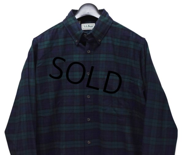 画像3: 【ほぼ未使用】90's【USA製】ビンテージ【エルエルビーン】【L.L.Bean】【ブラックウォッチ】紺×緑【フランネルシャツ】薄手ネルシャツ【サイズM TALL】  (3)