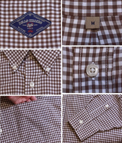 画像2: 【00’s】ビンテージ【USA製】【BILLS KHAKIS】【茶色×白】【ギンガムチェック】【ボタンダウンシャツ】【サイズM】  (2)