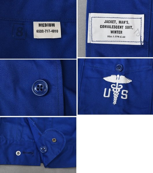 画像2: 【デッドストック】【60’s】ビンテージ【USA製】【U.S. ARMY】【CONVALESCENT SUIT】【ジャケット】【メディカル】ブルー【サイズM】  (2)