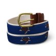画像1: 【程度良好】【LEATHER MAN LIMITED】【レザー×キャンバスベルト】【亀刺繍】【青×生成り】リボンベルト【ベルト】【W36】  (1)