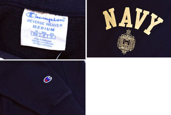 画像2: 【チャンピオン】【Champion】リバースウィーブ【REVERSE WEAVE】【U.S.NAVY】【プルオーバーパーカー】【紺】【サイズM】  (2)