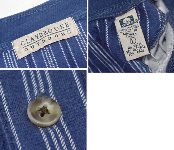 画像2: ビンテージ【CLAYBROOKE OUTDOORS】【ヘンリーネック】【ボーダー】【長袖Tシャツ】【青】【サイズL】 (2)