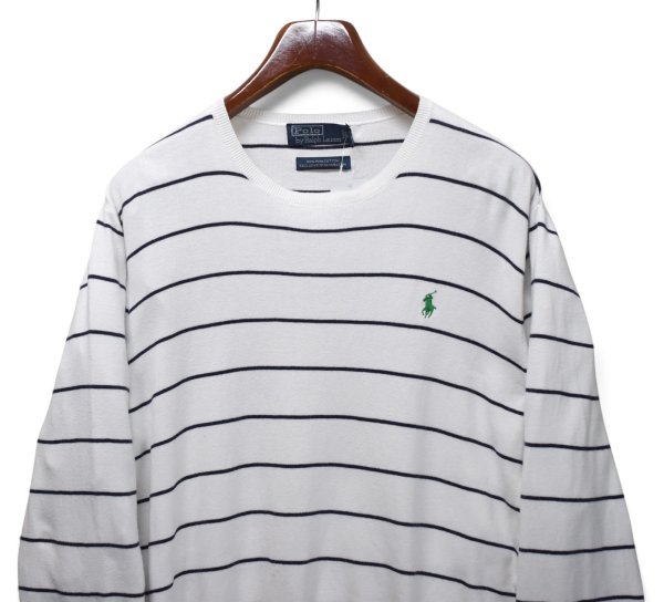 画像3: 【90’s】ビンテージ【ラルフローレン】【Ralph Lauren】【ボーダー】【コットンニット】【白×紺】【サイズL】  (3)