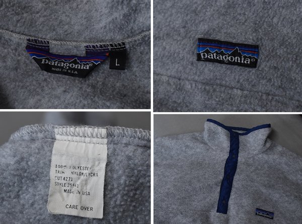 画像2: 【80’s】【ビンテージ】【USA製】【パタゴニア】【Patagonia】【三角タグ】前立てナイロン【シンチラスナップT】【フリース】プルオーバー【グレー×紺】【サイズL】  (2)