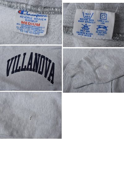 画像2: 【80’s】ビンテージ【USA製】【チャンピオン】【Champion】リバースウィーブ【REVERSE WEAVE】【VILLANOVA】【カレッジパーカー】プルオーバーパーカー【グレー】【サイズM】  (2)