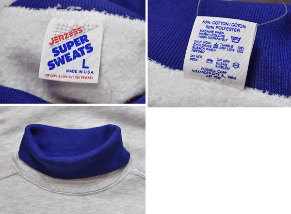 画像2: 【程度良好】【90’s】【ビンテージ】【USA製】【ジャージーズ】【JERZEES】【SUPER SWEATS】【グレー×青】【タートルネックスウェット】【サイズL】  (2)