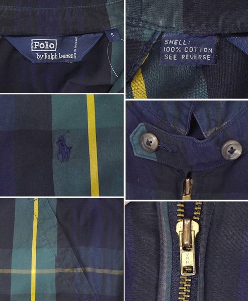 画像2: 【90’s】ビンテージ【ラルフローレン】【Ralph Lauren】【ブラックウォッチ】ネイビー【チェック柄】【ジップアップブルゾン】チンストラップ【コットン】薄手【サイズS】  (2)