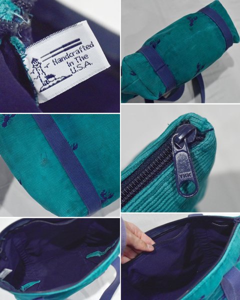画像2: 【90’s】【USA製】【ビンテージ】【Handcrafted】【ザリガニ刺繍】【コーデュロイ】【トートバッグ】【緑×ネイビー】 (2)
