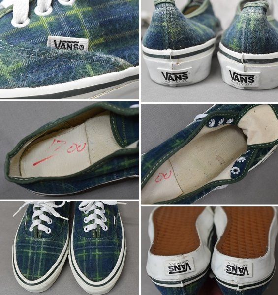 画像2: 【ほぼ未使用】【90’s】【USA製】ビンテージ【バンズ】【VANS】【オーセンティック】【ネルチェック】【緑×紺 チェック】24.0cm~24.5cm程度  (2)