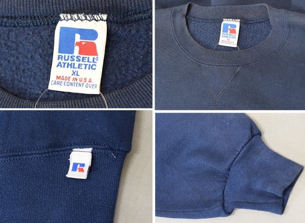 画像2: 【90’s】【ビンテージ】【USA製】【ラッセル】【Russell】【ネイビー】【クルーネックスウェット】【前V】【サイズXL】  (2)