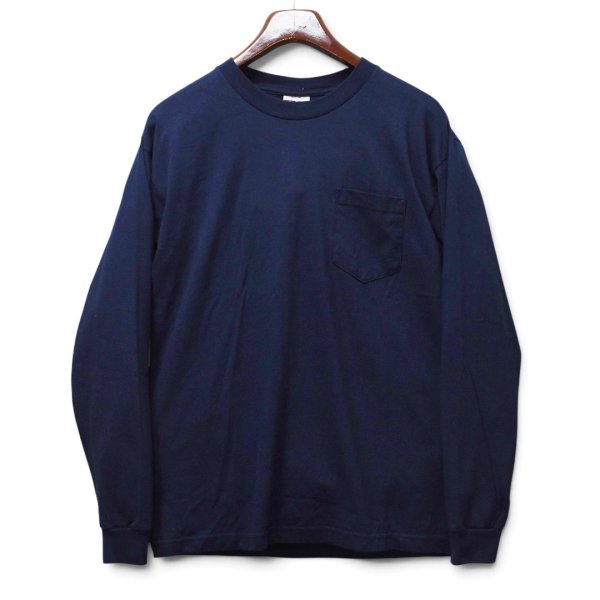 画像1: ビンテージ【USA製】【BAY SIDE】【ポケット付き】【長袖Tシャツ】【紺】【サイズL】 (1)
