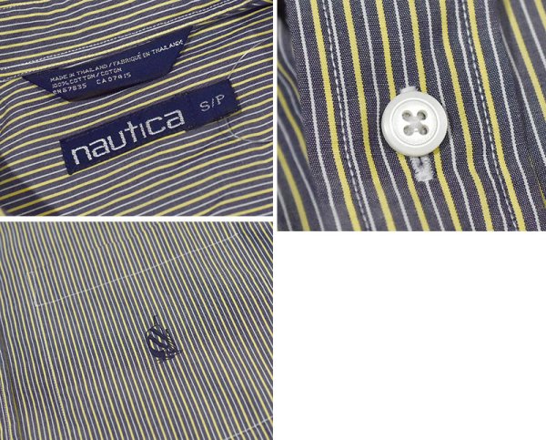 画像2: ビンテージ【ノーティカ】【nautica】【黄×グレー】【ピンストライプ】【ボタンダウンシャツ】【サイズS】 (2)