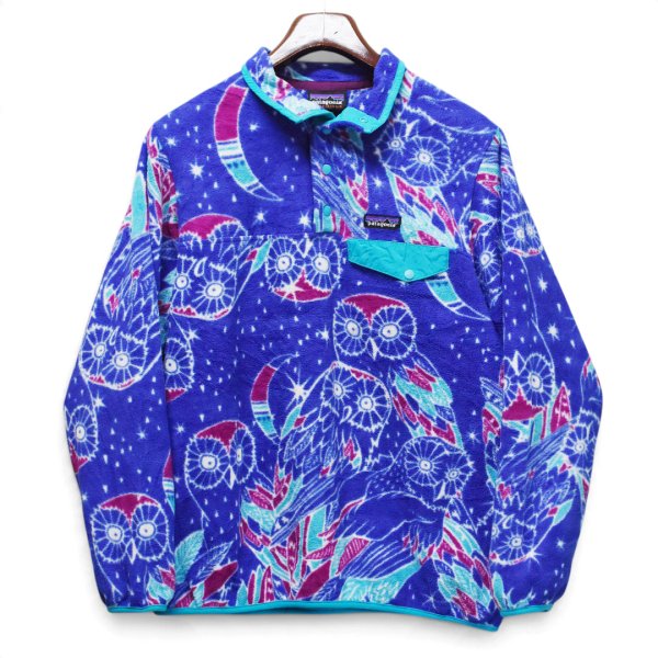 画像1: 【2016年】【パタゴニア】【Patagonia】【シンチラスナップT】【フクロウ柄】【パープル×エメラルド】【サイズL】 (1)