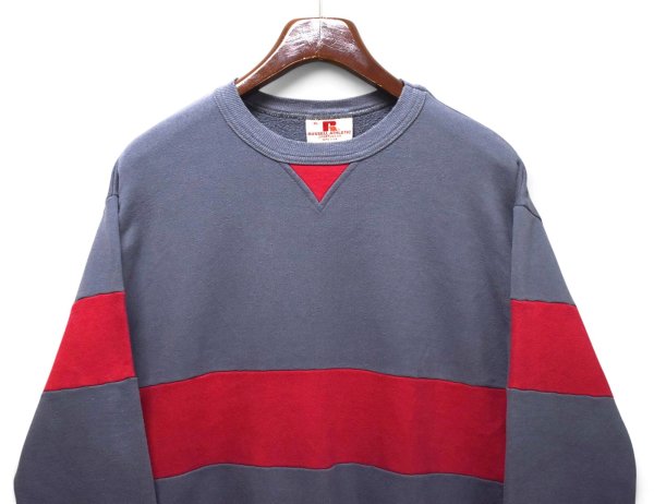 画像3: 【90’s】【ビンテージ】【USA製】【ラッセル】【Russell】【前V】【チャコール×赤】【切り替え】【クルーネックスウェット】【サイズXL】  (3)