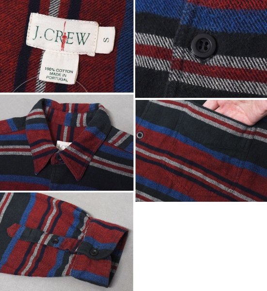 画像2: 【ジェイクルー】【J.CREW】【ポルトガル製】【赤×黒×青】【ボーダー】【フランネルシャツ】【サイズS】  (2)