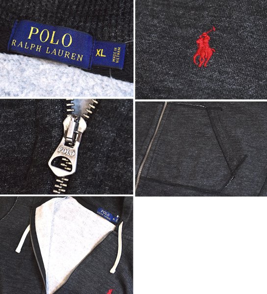 画像2: 【ポロ ラルフローレン】【POLO RALPH LAUREN】【裏起毛】【フルジップパーカー】【ポニー刺繍】【チャコールグレー】【サイズXL】  (2)