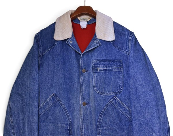 画像4: 【80’s】【ビンテージ】【エルエルビーン】【L.L.Bean】【デニムハンティングジャケット】【コーデュロイ襟】【赤裏地】ライナー付き【サイズL程度】  (4)