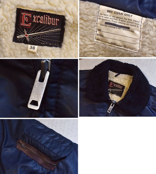 画像2: 【USA製】ビンテージ【エクスカリバー】【Excalibur】【B-15タイプ】【ボア付きフライトジャケット】襟ボア【紺】【サイズ38】  (2)