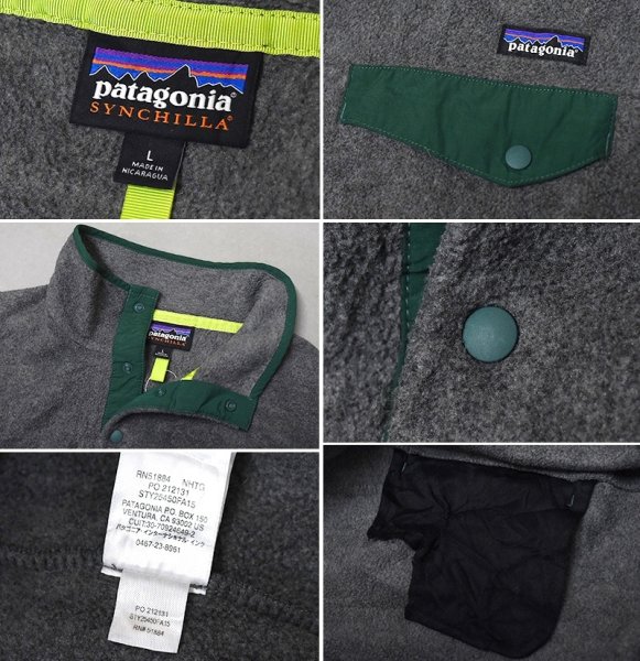 画像2: 【2015年】【パタゴニア】【Patagonia】【シンチラ】【スナップT】【チャコールグレー×緑】プルオーバー【フリース】【サイズL】  (2)