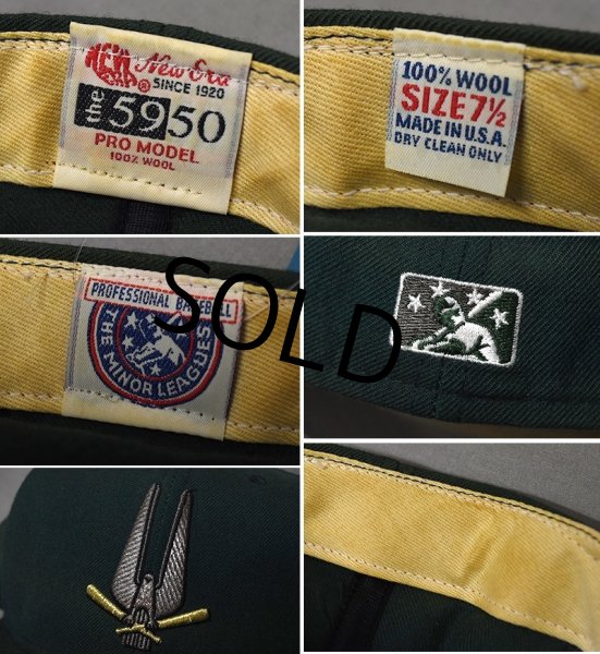 画像2: 【程度良好】【USA製】【ニューエラ】【NEW ERA】【the 5950】【マイナーリーグ】【ウールBBキャップ】【緑】【サイズ7 1/2】  (2)