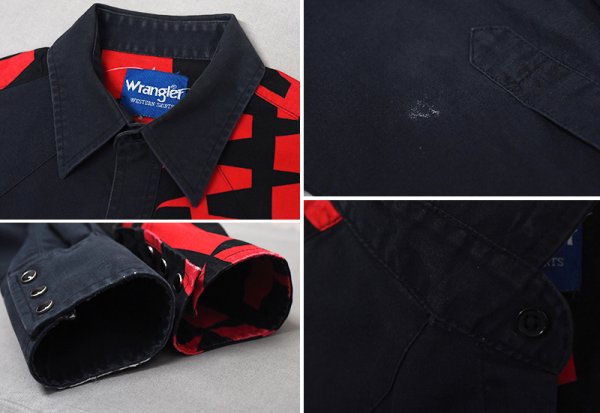 画像4: 【ラングラー】【Wrangler】【黒×赤】【カウボーイグラフィック】【ロデオ】【ウエスタンシャツ】【サイズL程度】  (4)