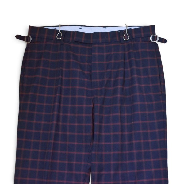 画像4: 【ブルックスブラザーズ】【Brooks Brothers】【紺×赤チェック】【1タック】【スラックス】【サイドアジャスター】【W34】  (4)