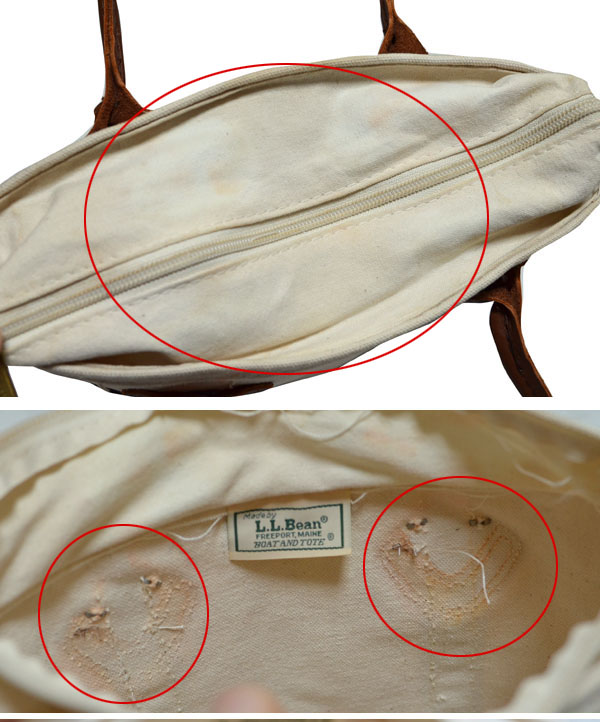 90 S ビンテージ Usa製 ｌｌビーン L L Bean レザーハンドル トートバッグ 白x紺 八千代の古着屋