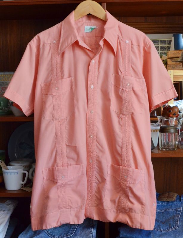 ビンテージ ピンク キューバシャツ 半袖シャツ ｌサイズ程度 八千代の古着屋