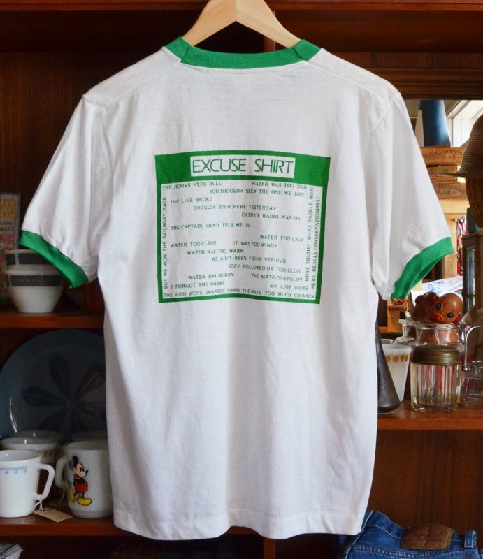 80 S ビンテージ ｕｓａ製 白 緑リンガーｔシャツ カエル ｔシャツ サイズｌ 八千代の古着屋