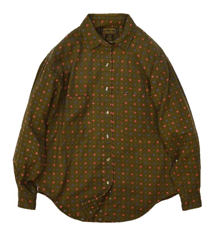 小さめサイズ エディーバウアー ブラウン 小花柄 シャツ レディースｓ レディース古着 八千代の古着屋