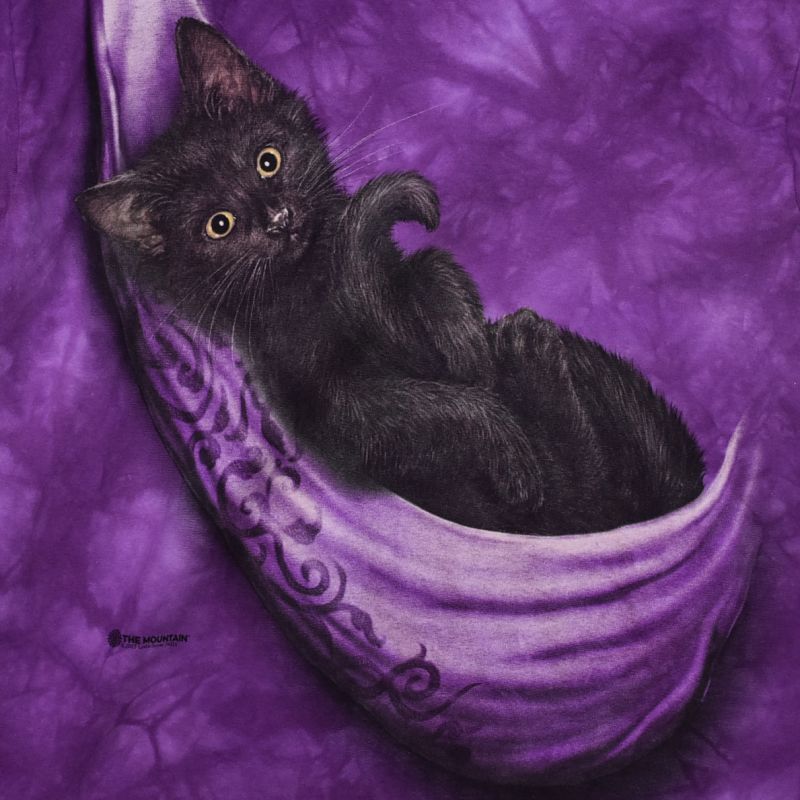 ビンテージ】【紫】【タイダイ染め】黒猫【Ｔシャツ】【サイズＭ