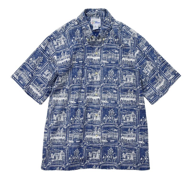 ビンテージ】【REYN SPOONER】【レインスプーナー】【紺×白