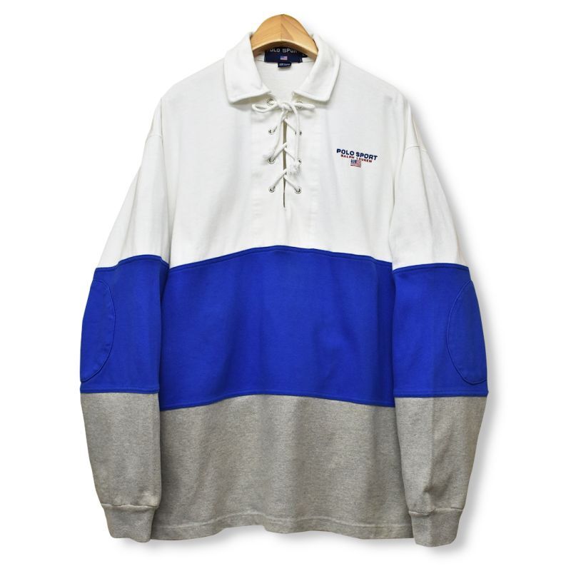 USA製 90's【ポロスポーツ】POLO SPORT【ラルフローレン】【白×青