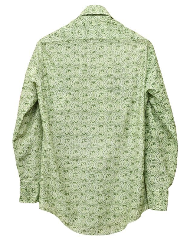 ビンテージ【CAMPUS now Breed】 白×緑 花柄【ポリエステルシャツ】【サイズS】 ビンテージ【CAMPUS now Breed】 白×緑 花柄【ポリエステルシャツ】【サイズS】
