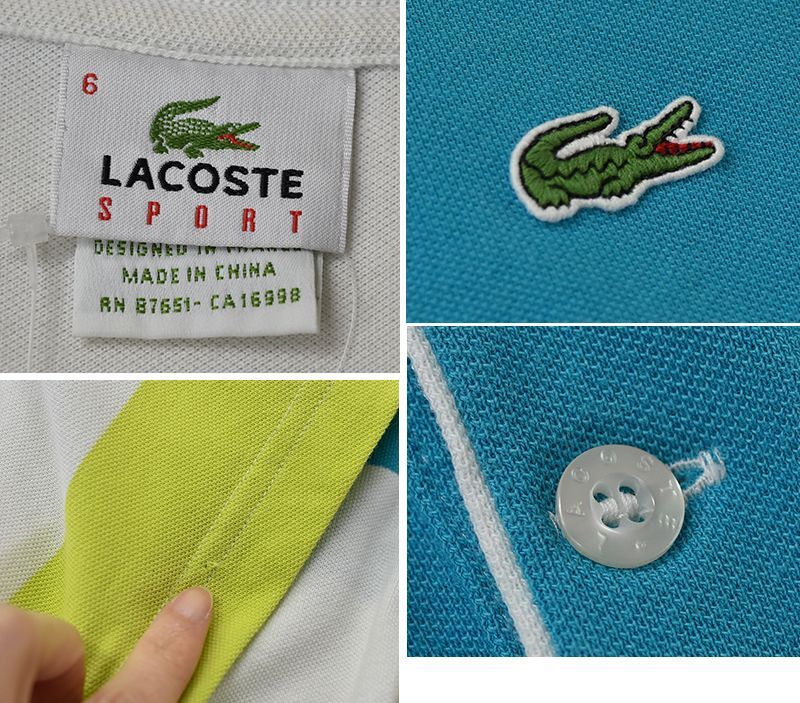 【ラコステ】【LACOSTE】【黄緑ｘ白ｘ水色】ボーダー【ポロシャツ】【サイズ６】