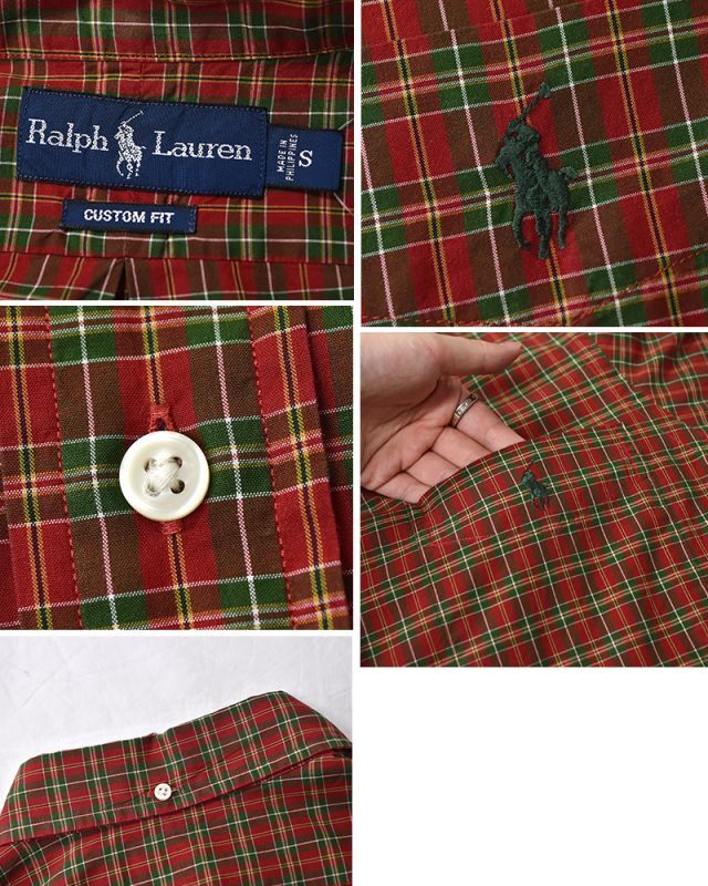 【ラルフローレン】POLO RALPH LAUREN【赤タータンチェック】【カスタムフィット】【ボタンダウンシャツ】【サイズＳ】