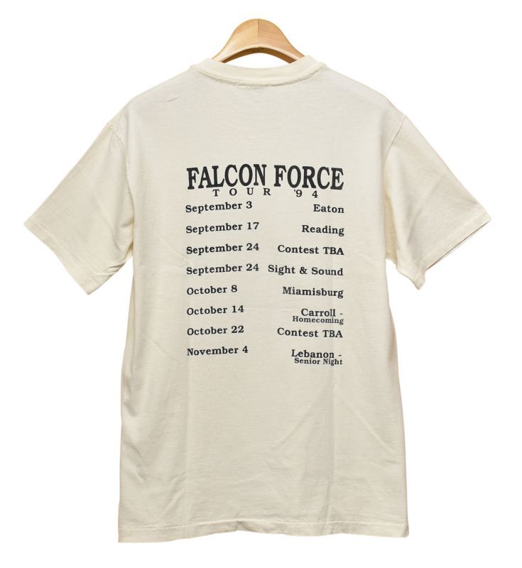 90's【USA製】【ビンテージ】ヘインズ【hanes】【ライトベージュ】falcon force tour  '94【ライオン】ツアーTシャツ【バンドＴシャツ】【サイズＭ】