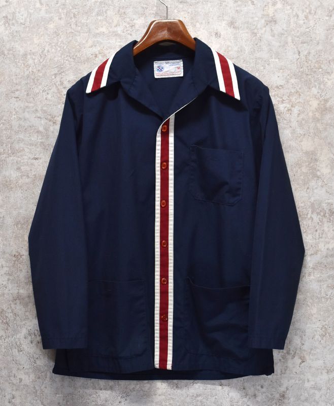 70's ビンテージ【brew schneider uniforms】【紺x白 赤ライン】シャツジャケット【サイズM】ワークシャツ