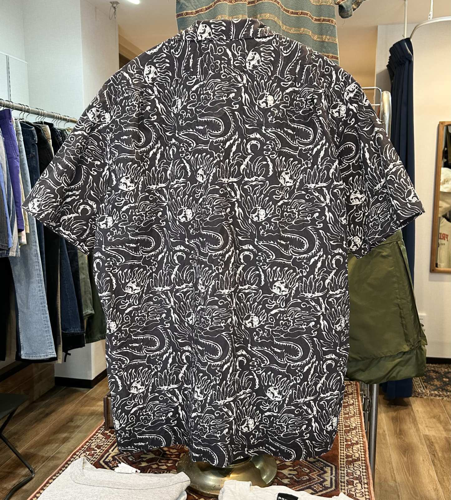 G*n様 L 美品 黒 総柄ralph lauren clayton 花柄 開襟 ポロラルフローレン 半袖 黒 ブラック 白 ホワイト