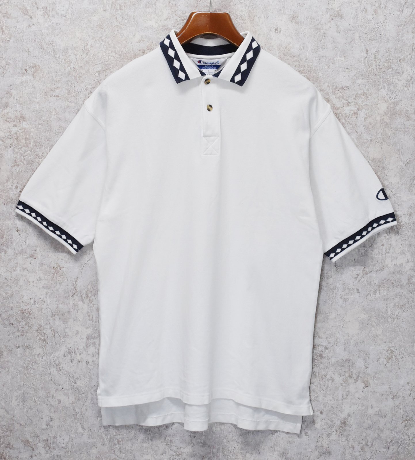 ビンテージ】【champion】チャンピオン【白×紺ひし形】コットン