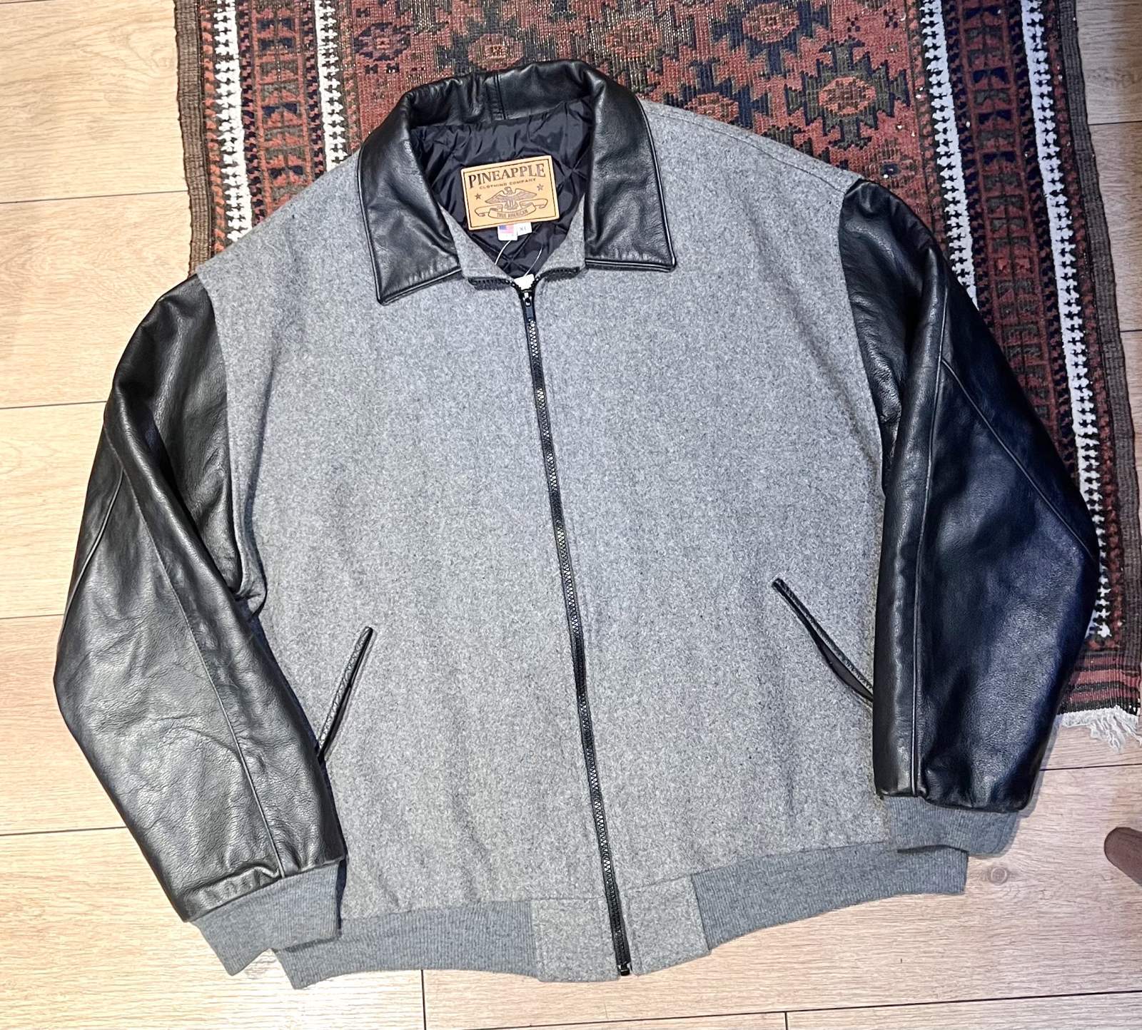 ビンテージ　ウールライニング　エンジニアジャケット　詳細不明 USA製【ビンテージ】【PINE APPLE】【グレーウール×袖襟レザー